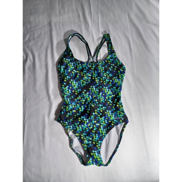 Speedo Other - Speedo Swimsuit Womens 8 Black Blue Green One Piece‎ Crossback Swim Print